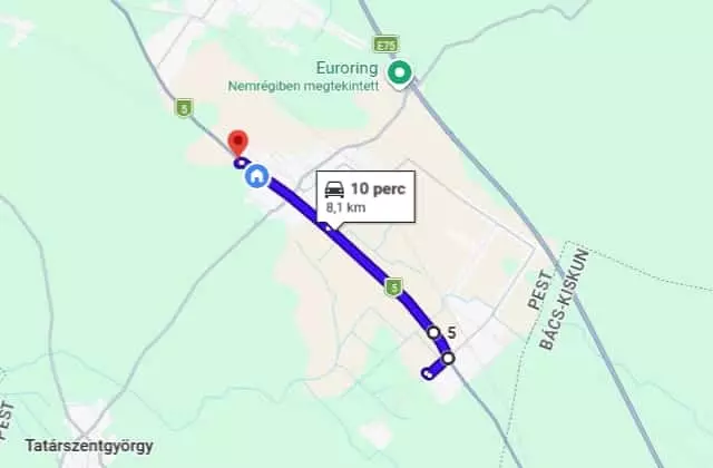 Táborfalva – Német-dűlő felől az örkényi autókozmetikához vezető útvonal Útvonal Táborfalváról az örkényi autómosóhoz
